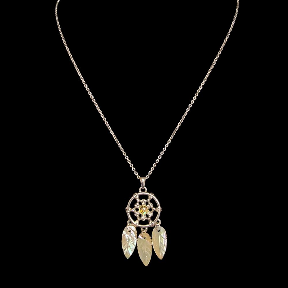 Dreamcatcher Necklace Silver-tone‎ Mother of Pearl Feather Chain Pendant Gift